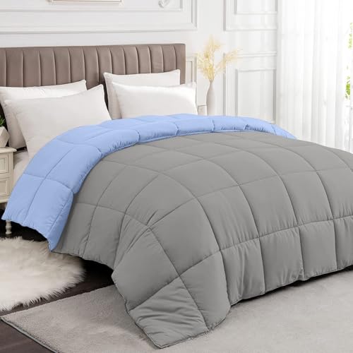 Razzai All-Season Comforter 220 GSM | Super Soft Fluffy & Lightweight Comforter Double Bed Comforter (90" x 90" Inches/228cm x 228cm) - Queen Size | Silver/Sky Blue - Image 4