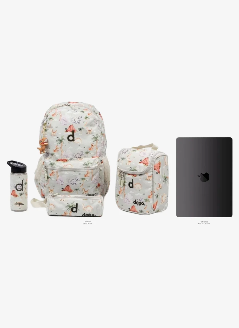 Depo DEPO Premium 4-Piece Dinosaur School Backpack Set – 44cm Water-Resistant Backpack, Insulated Lunch Bag, Pencil Case & 500ml BPA-Free Water Bottle | Kids School Essentials