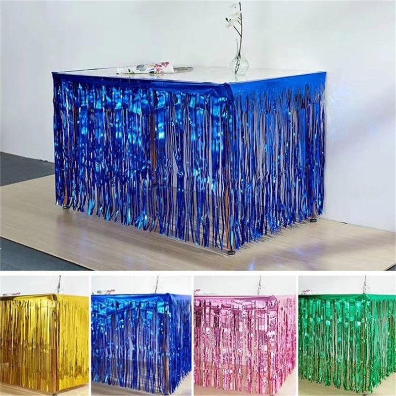 Table Skirt Metallic Foil Fringe Table Skirt Tinsel Table Skirts For Wedding Decoration Shower Rectangle Tables(Orange,1X3Meters) - Image 3