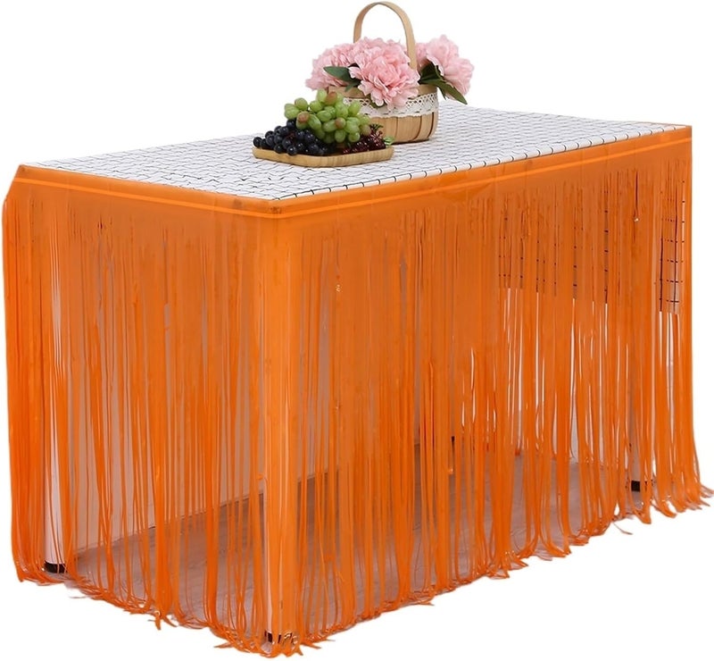 Table Skirt Metallic Foil Fringe Table Skirt Tinsel Table Skirts For Wedding Decoration Shower Rectangle Tables(Orange,1X3Meters) - Image 1