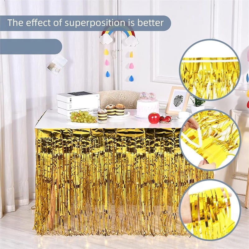 Table Skirt Metallic Foil Fringe Table Skirt Tinsel Table Skirts For Wedding Decoration Shower Rectangle Tables(Orange,1X3Meters) - Image 4