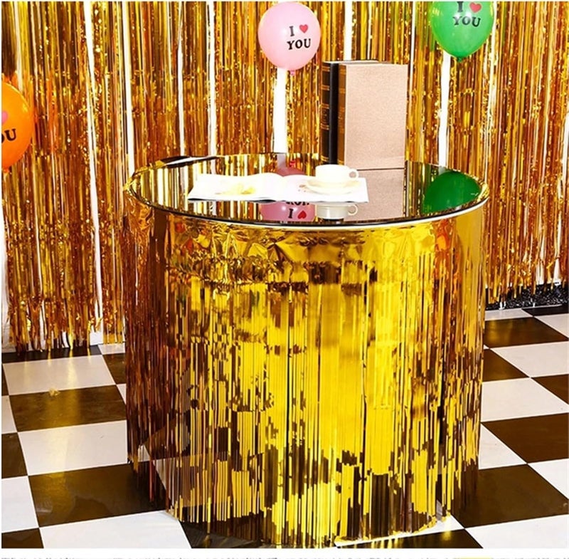 Table Skirt Metallic Foil Fringe Table Skirt Tinsel Table Skirts For Wedding Decoration Shower Rectangle Tables(Orange,1X3Meters) - Image 5