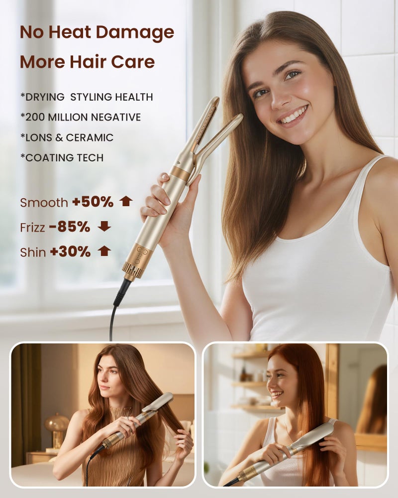 MESCOMB 6-in-1 Hot Air Styler â€“ Hair Dryer with Straightener, Auto Curler & Volumizing Brush for Straightening, Curling, Smoothing & Volume, Damage-Free (Champagne Coffee) - Image 4