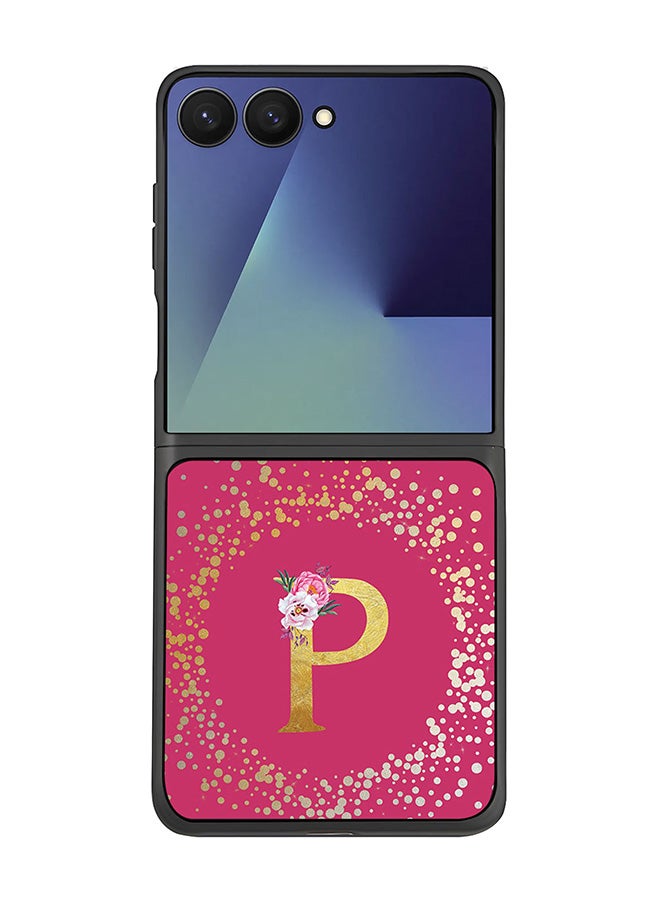 Stylizedd For Samsung Galaxy Z Flip7 Case,Slim fit Camera Protection, Shockproof Thin Phone cover  - Custom Monogram Floral - P ( Deep Pink )