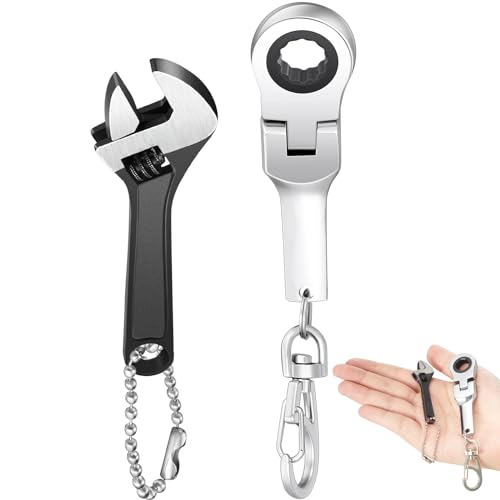 Chumia 2 Sets 10mm Ratchet Wrench Keychain Key Ring and Spanner Set Including 72 Tooth Steel 10mm Socket Wrench Keychain Adjustable High Hardness Mini Spanner for Repair - Image 1