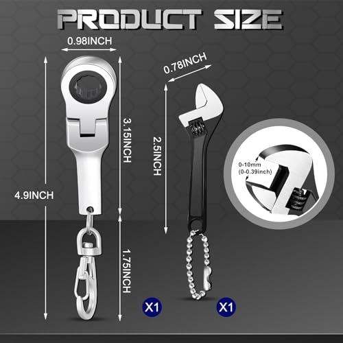 Chumia 2 Sets 10mm Ratchet Wrench Keychain Key Ring and Spanner Set Including 72 Tooth Steel 10mm Socket Wrench Keychain Adjustable High Hardness Mini Spanner for Repair - Image 2