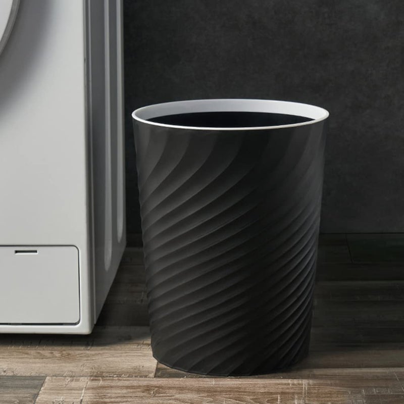woobles Round Plastic Small Trash Can Wastebasket, Garbage Container Bin 12 L/ 3.1 Gallon Capacity (Black) Black - Image 2