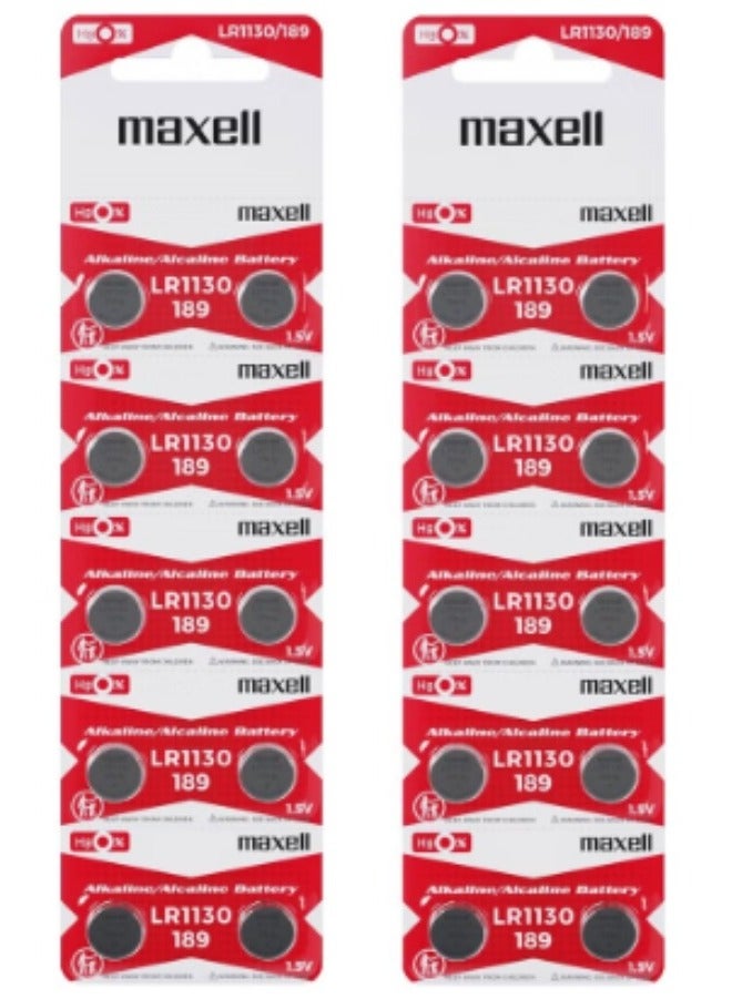 ماكسل 20 قطعة من بطاريات ماكسيل LR1130 (189) AG10 القلوية 1.5 فولت - Image 1