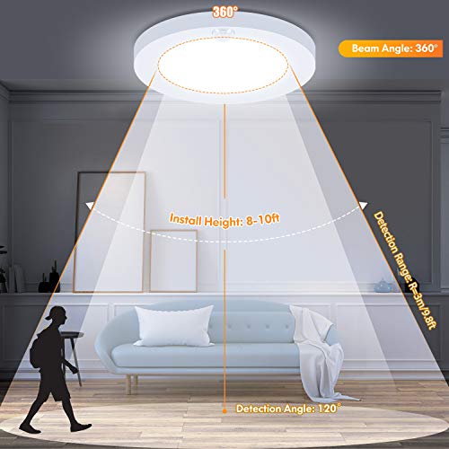 Brightever Motion Sensor LED Ceiling Light, 15W(100W Equivalent) & 1200LM, 3 Colors in 1(3000K/4000K/5000K), 7.5inch Flush Mount Lighting Fixture for Doorway, Stairway, Corridor, Pack of 2, Non-Dimmable, White - Image 4