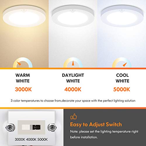 Brightever Motion Sensor LED Ceiling Light, 15W(100W Equivalent) & 1200LM, 3 Colors in 1(3000K/4000K/5000K), 7.5inch Flush Mount Lighting Fixture for Doorway, Stairway, Corridor, Pack of 2, Non-Dimmable, White - Image 3