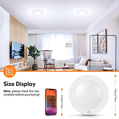 Brightever Motion Sensor LED Ceiling Light, 15W(100W Equivalent) & 1200LM, 3 Colors in 1(3000K/4000K/5000K), 7.5inch Flush Mount Lighting Fixture for Doorway, Stairway, Corridor, Pack of 2, Non-Dimmable, White - Image 5