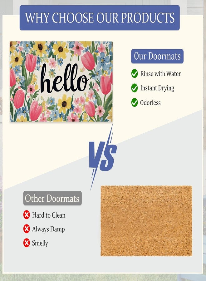 CXULIN Indoor Rugs for Entryway,Pink Tulip Welcome Mat for Home,Spring Floral Hello Low Profile Entrance Rugs Non-Slip Doormats for Back Door Patio, Porch,Home Stairway,30 x 17 Inch - Image 4