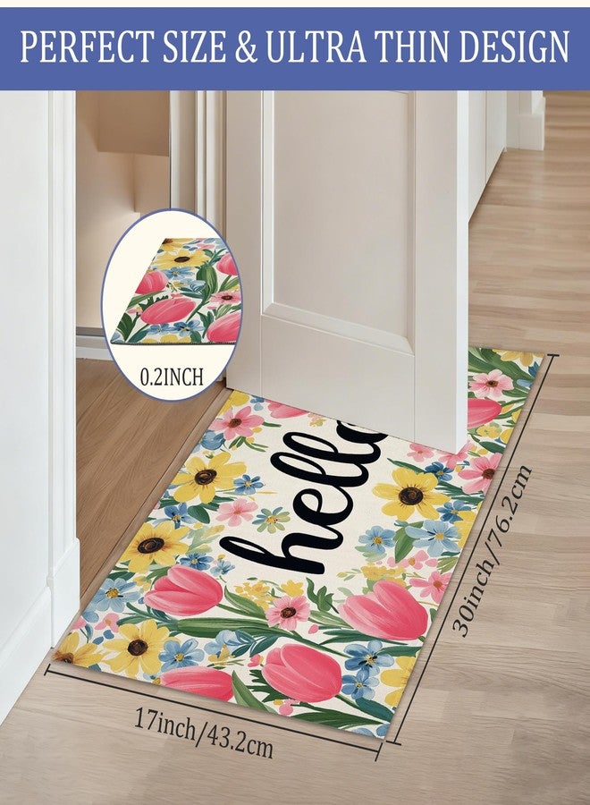 CXULIN Indoor Rugs for Entryway,Pink Tulip Welcome Mat for Home,Spring Floral Hello Low Profile Entrance Rugs Non-Slip Doormats for Back Door Patio, Porch,Home Stairway,30 x 17 Inch - Image 2