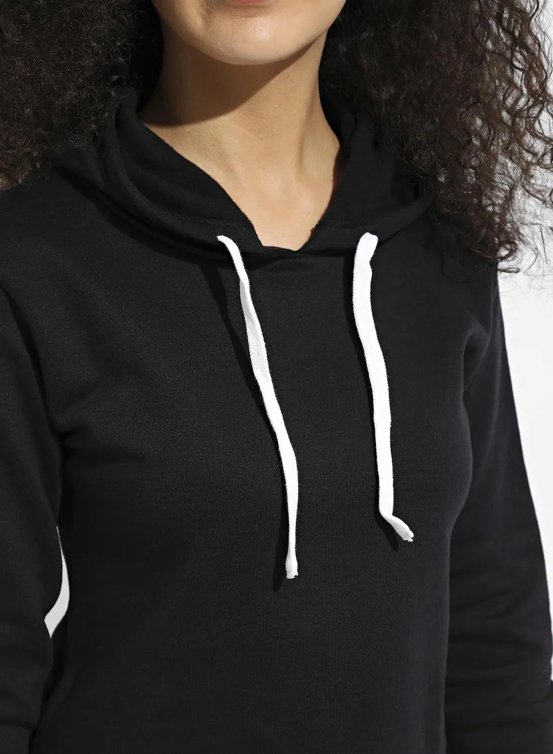 Pinacolada  Women's Black Zip-Front Cropped Hoodie With Contrast Drawstring for Women | Best Price UAE