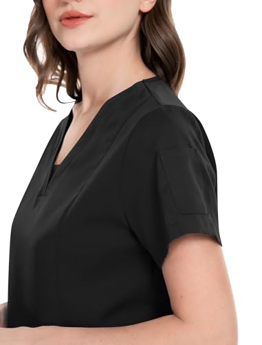 niaahinn Scrub Suit Set for Women Modern V-neck Top & Tapered Leg Jogger Pants with Drawstring Medical Nursing Uniforms Set (Black, M) - Image 4