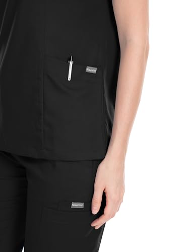 niaahinn Scrub Suit Set for Women Modern V-neck Top & Tapered Leg Jogger Pants with Drawstring Medical Nursing Uniforms Set (Black, M) - Image 5