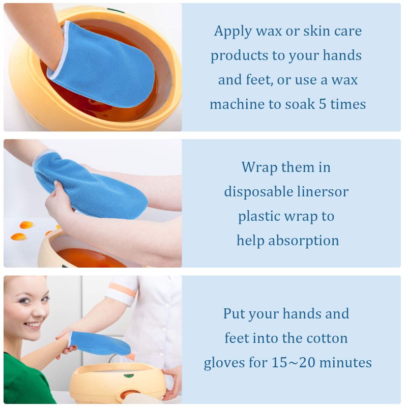 Geyoga Paraffin Wax Mitts for Hand and Feet Paraffin Mitts and Booties Terry Cloth Booties Essential Oil Gloves for Hand Foot Care Spa Pedicure Thermal Treatment Wax Accessories(Blue) - Image 4
