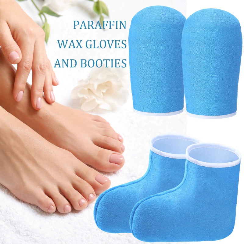 Geyoga Paraffin Wax Mitts for Hand and Feet Paraffin Mitts and Booties Terry Cloth Booties Essential Oil Gloves for Hand Foot Care Spa Pedicure Thermal Treatment Wax Accessories(Blue) - Image 5