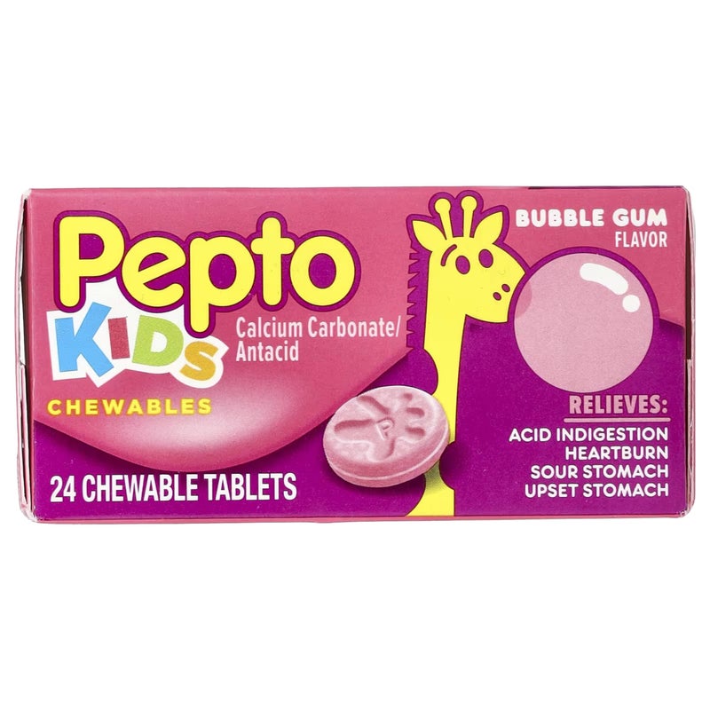 Pepto Bismol Kids Acid Indigestion, Heartburn, Sour Stomach, Upset Stomach Relief Medicine, Bubblegum Flavor, 24 Chewable Tablets (Packaging May Vary) - Image 1