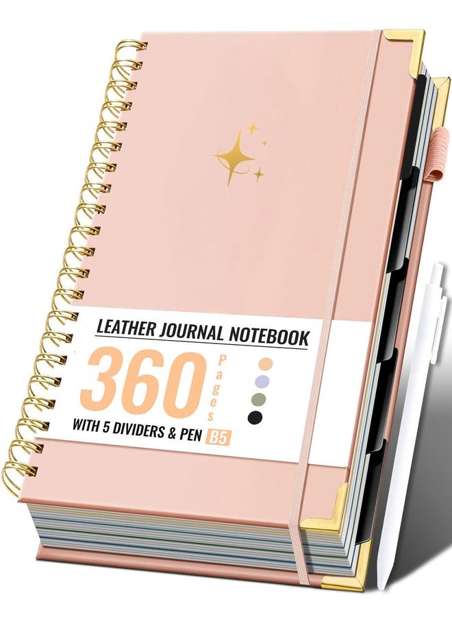 Flying Eagle Spiral Notebook Journal 360 Pages Hardcover Leather Lined Journals for Women Men with Pen Large College Ruled Notebooks Spiral Journal for Writing Work School B5, Pink - Image 1