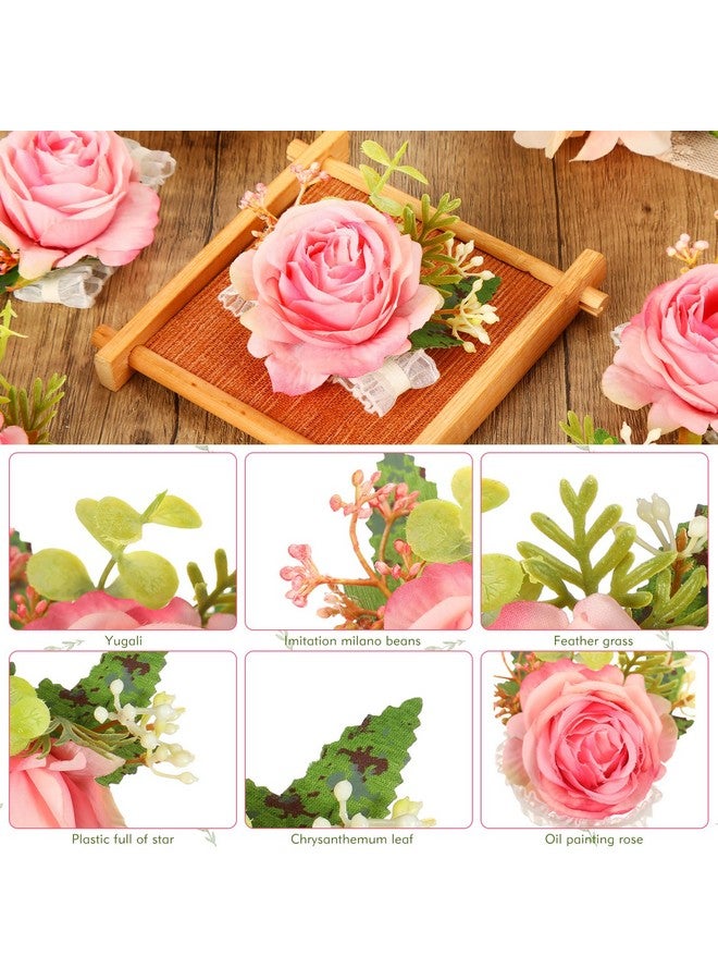 Sherr Sherr 24 Pcs Wedding Rose Wrist Corsage Wristlet Band for Bridal Bridesmaid Women Flowers Bracelets Decor Wedding Artificial Flowers for Party Prom Homecoming(Peach Pink)  - Image 3