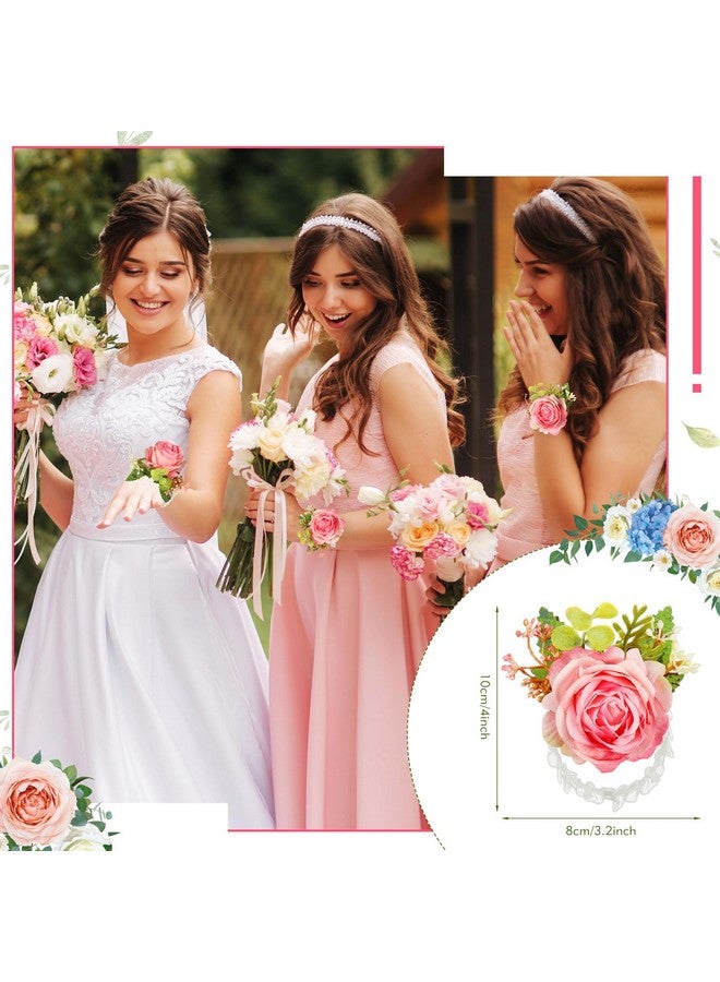 Sherr Sherr 24 Pcs Wedding Rose Wrist Corsage Wristlet Band for Bridal Bridesmaid Women Flowers Bracelets Decor Wedding Artificial Flowers for Party Prom Homecoming(Peach Pink)  - Image 5