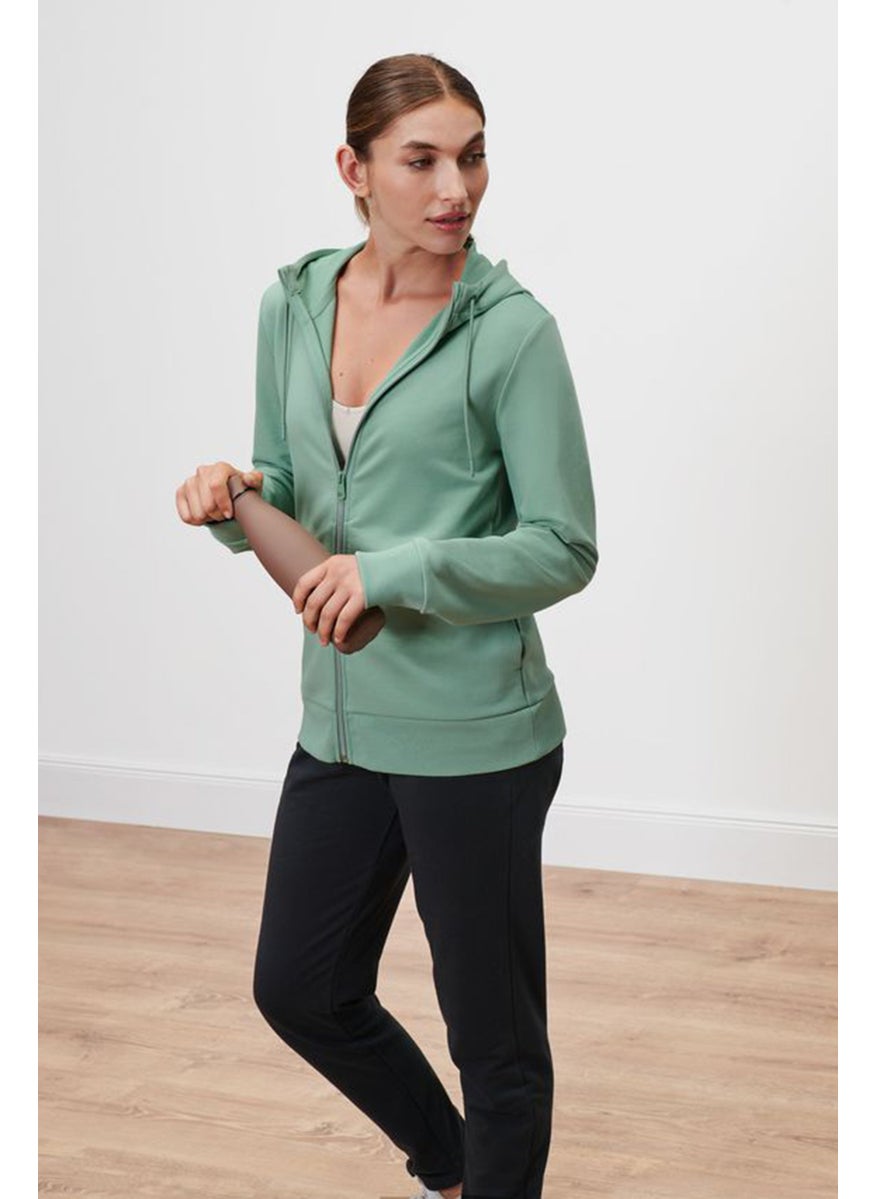 Tchibo Women Hooded Plain Long Sleeve Sweatshirt, Mint Green  - Image 1