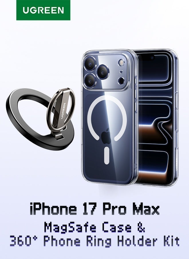 Ugreen iPhone 17 Pro Max Magsafe Case & Phone Ring Holder, Delay Yellow 17 Pro Max Case Military-Grade Protection Case, Finger Grip Kickstand, 360° Rotation Polished Metal Grip for Magnetic Car Mount, Compatible with iPhone - Image 1