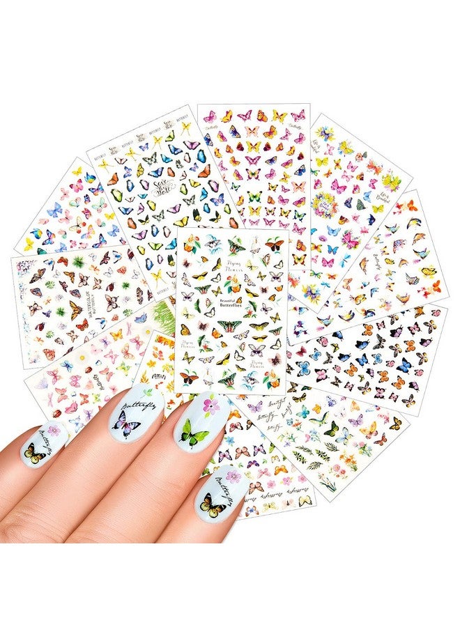 اكترول ملصقات أظافر فنية على شكل فراشة من الأكريليك بتصميمات وإكسسوارات، 12 ورقة ذاتية اللصق، ملصقات أظافر ثلاثية الأبعاد، ديكورات للنساء والفتيات - Image 1