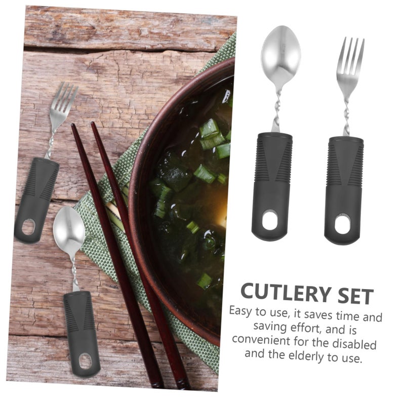 Adaptive Fork and Spoon Set with Ergonomic Handle for Elderly and Disabled Easy to Clean Cutlery - Image 4