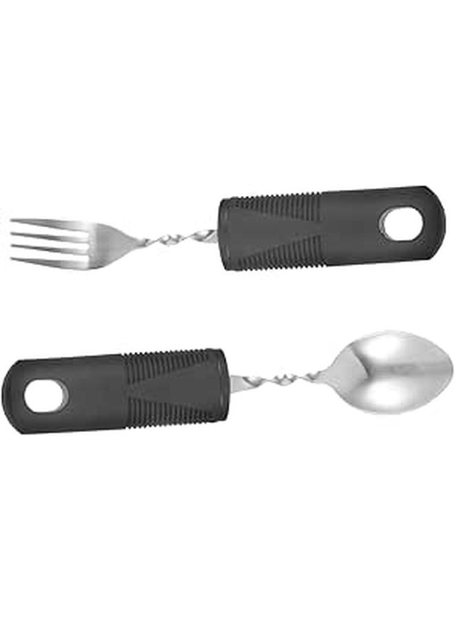 Adaptive Fork and Spoon Set with Ergonomic Handle for Elderly and Disabled Easy to Clean Cutlery - Image 1
