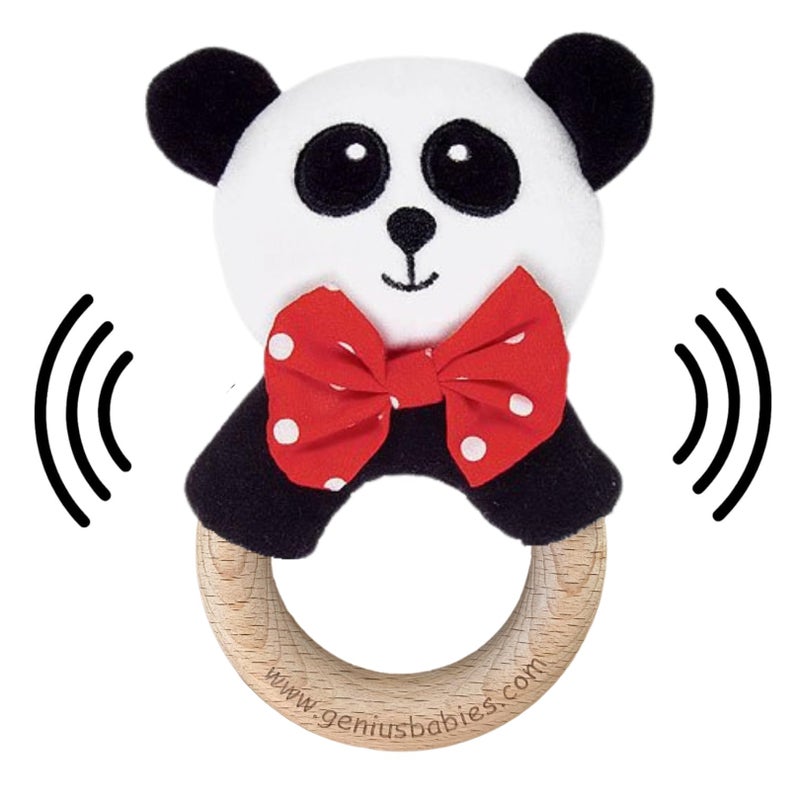 Genius Baby Toys Baby Rattle in HighContrast Black White Red 5 Tall Baby Rattle with Cute Panda Face and Wood Handle Perfect Size for Small Hands Teach Baby to Grasp and Shake by Genius Baby Toys