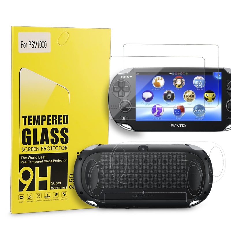 Xahpower PS Vita 1000 Screen Protector, 9H Tempered Glass Front Screen Protector and HD Clear PET Back Screen Protective Film for Sony PlayStation Vita 1000 - Image 1