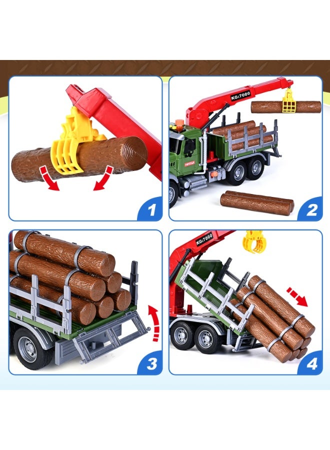 Wood Transport Truck Toy Vehicle, Large Size Transportation Truck Toy With Lights And Music , Farm Log Truck Toy with Loading Crane and 6 Logs, Simulation Engineering Vehicle, Friction Power Toy Car , Cultivate Hand-Eye Coordination and Intelligence Development, Boys Toy Car Baby Toy Car Children Birthday Gift Party Favor - Image 3