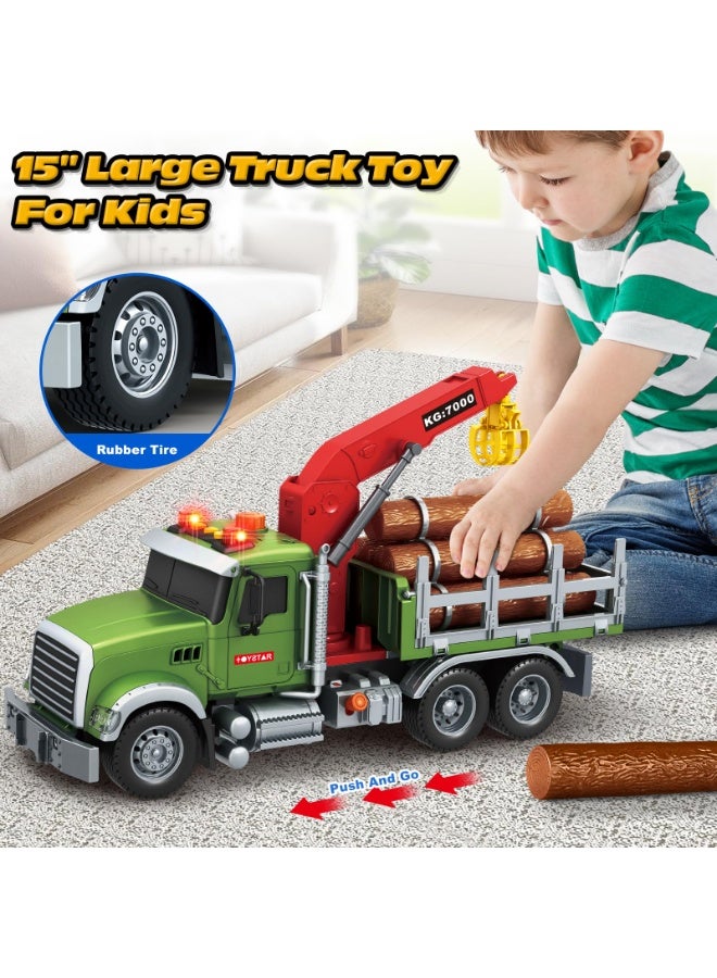 Wood Transport Truck Toy Vehicle, Large Size Transportation Truck Toy With Lights And Music , Farm Log Truck Toy with Loading Crane and 6 Logs, Simulation Engineering Vehicle, Friction Power Toy Car , Cultivate Hand-Eye Coordination and Intelligence Development, Boys Toy Car Baby Toy Car Children Birthday Gift Party Favor - Image 5