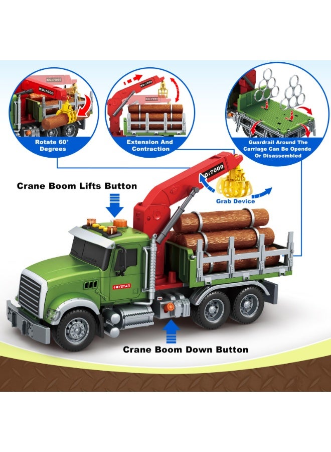 Wood Transport Truck Toy Vehicle, Large Size Transportation Truck Toy With Lights And Music , Farm Log Truck Toy with Loading Crane and 6 Logs, Simulation Engineering Vehicle, Friction Power Toy Car , Cultivate Hand-Eye Coordination and Intelligence Development, Boys Toy Car Baby Toy Car Children Birthday Gift Party Favor - Image 2