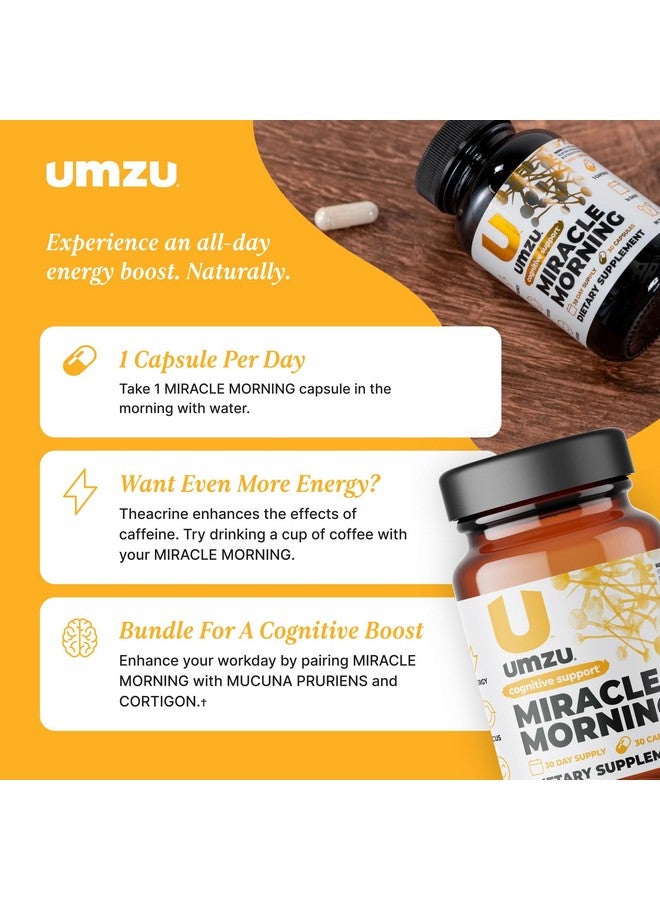 أومزو مكمل الطاقة الصباحية UMZU Miracle مع الكافيين ومعززات الطاقة | 150 مجم من الكافيين يدعم التركيز والإنتاجية والمزاج طوال اليوم (كمية تكفي لمدة 30 يومًا | 30 كبسولة) - Image 2