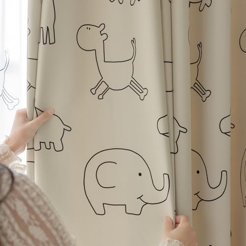 AiFMQQ Cartoon Animals Pattern Blackout Curtains for Kids Bedroom Living Room Grommet Top Beige Kids Bedroom Curtain for Boys Girls Bay Window Nursery Room Window Treatments 1 Panel (W52 L84 inch,Beige) - Image 5
