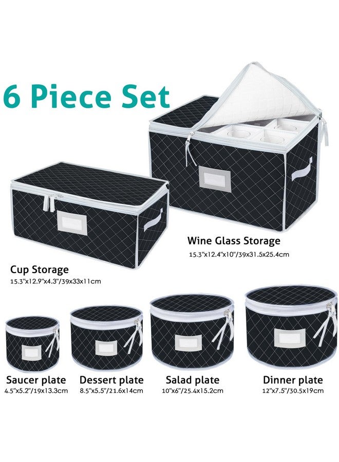 VERONLY VERONLY China Dinnerware Storage Containers Set- Dish,Mug,Stemware Storage Cases - Quilted Box Bins Stackable with Divider,handles,Clear Window for Cups,Plates,Wine Glasses Moving Set of 6 (Black)  - Image 2