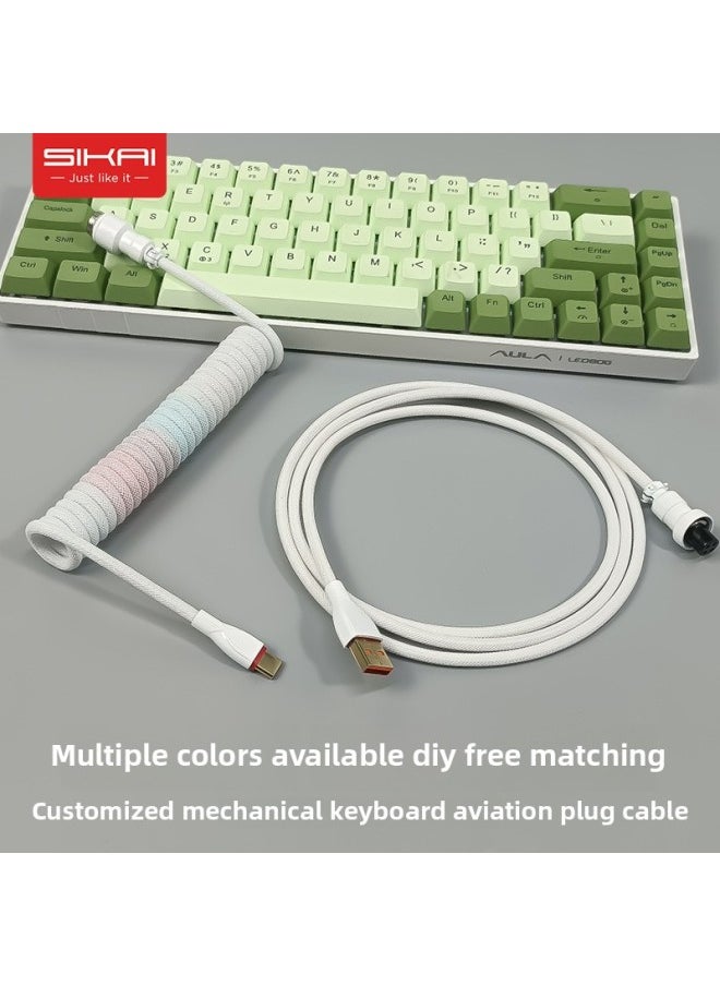 Generic - SIKAI Color Aviation Plug-in Cable Customized Computer Mechanical Keyboard Data Cable Type-C Braided Wire Metal Port Screw-Model:Light Blue Color Matching Two-section Aviation Plug Line - Image 1