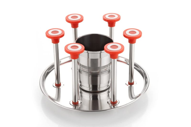 Stainless Steel Glass Pull-Out Shelves Stand Spoon Cutlery Stand/6 Water Glass Holder for Kitchen/Hold Cups, Mugs Or Wine Glasses Chrome Plated Silver,Tabletop, Floor Standing