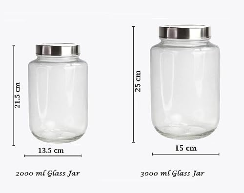 Vency Glass Jar 3000 ml | Round Jars for kitchen | Transparent Containers for Kitchen Pantry, Flour, Cereal, Masala, Dry Fruits | See Through Cap | Set of 2 - Image 2