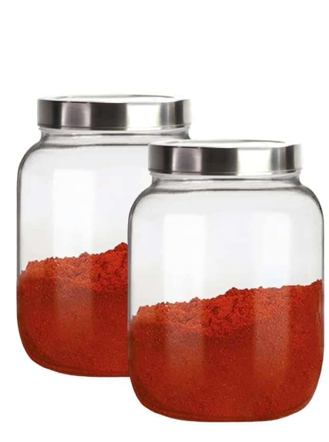 Vency Glass Jar 3000 ml | Round Jars for kitchen | Transparent Containers for Kitchen Pantry, Flour, Cereal, Masala, Dry Fruits | See Through Cap | Set of 2 - Image 1