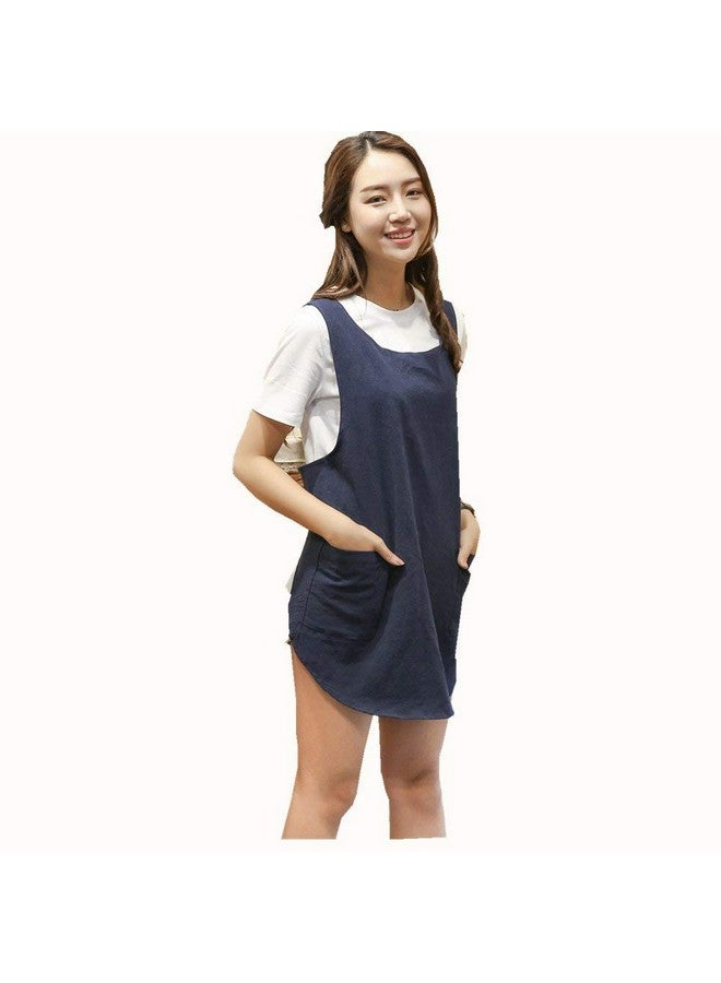 KKTOCHVC Shortened Design Apron, Japanese Style Soft Cotton Linen Apron with Two Side Pockets, X Cross Halter Apron, Kitchen Cooking Clothes Present for Women DIY Project, Crafting, Cooking, Baking(Navy Blue) - Image 2