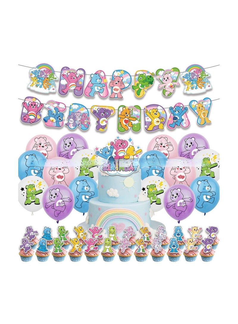 Care Bears Theme Birthday Decorations Include Birthday Banner Cake Toppers Balloons