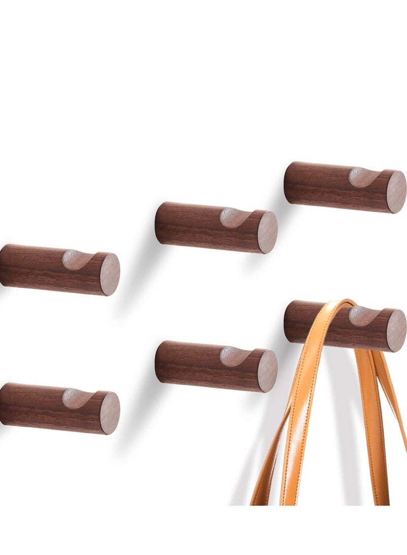 SYOSI Wooden Wall Hook, 6-Pack Coat Hook Wall Mount Decorative Wooden Hook Coat and Hat Hanger Bath Towel Hook for Hanging Coat Hats and Bags, with Screws (Walnut)  - Image 1