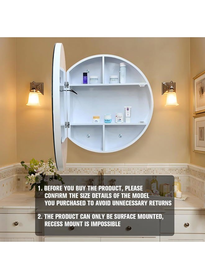 Janboe 24inch Round Medicine Cabinet with Lights,Led Medicine Cabinet with Defogger,Illuminated Mirror Cabinet for Bathroom,Dimmable,Anti-Fog,3 Colors,Surface Mount Only,White - Image 4