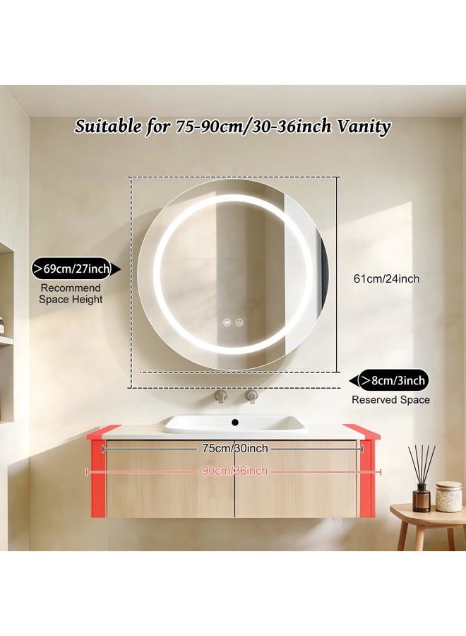 Janboe 24inch Round Medicine Cabinet with Lights,Led Medicine Cabinet with Defogger,Illuminated Mirror Cabinet for Bathroom,Dimmable,Anti-Fog,3 Colors,Surface Mount Only,White - Image 2
