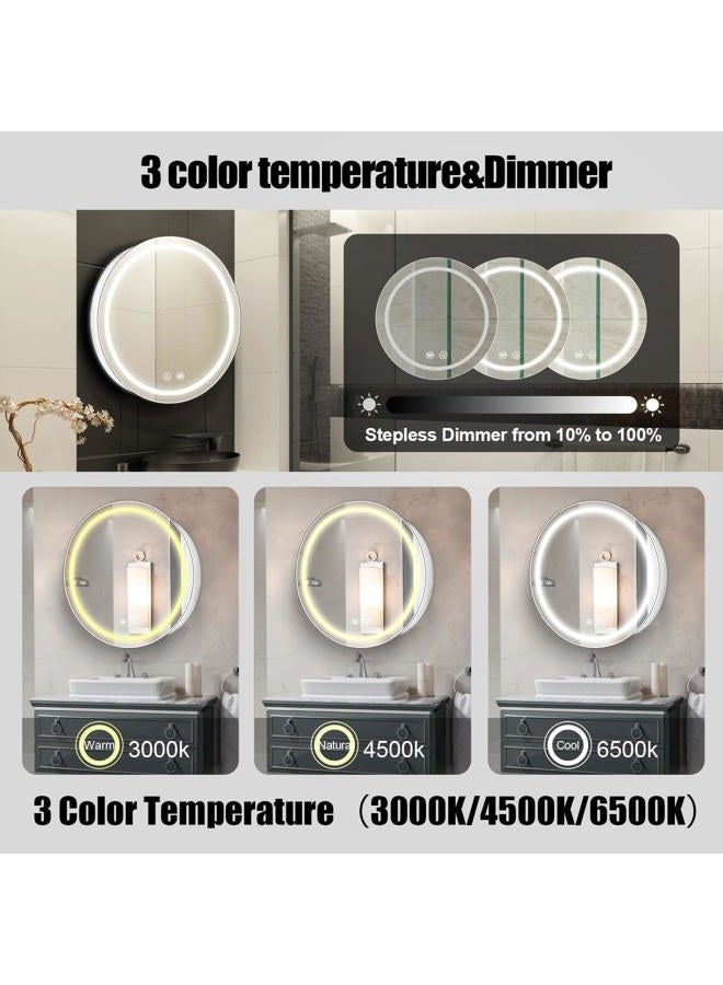 Janboe 24inch Round Medicine Cabinet with Lights,Led Medicine Cabinet with Defogger,Illuminated Mirror Cabinet for Bathroom,Dimmable,Anti-Fog,3 Colors,Surface Mount Only,White - Image 5