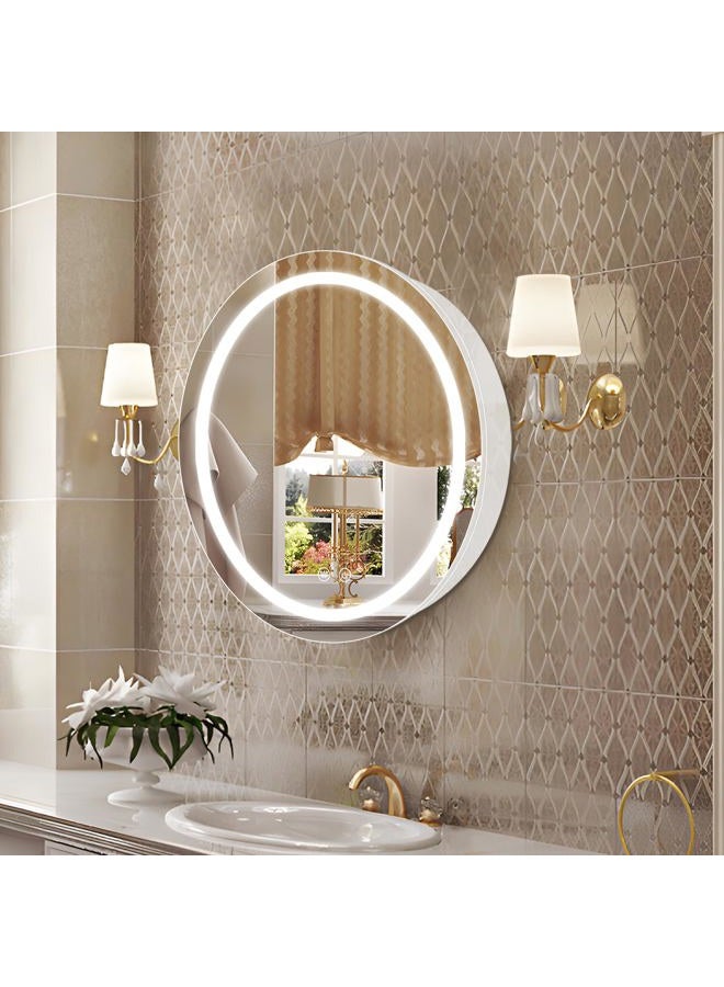 Janboe 24inch Round Medicine Cabinet with Lights,Led Medicine Cabinet with Defogger,Illuminated Mirror Cabinet for Bathroom,Dimmable,Anti-Fog,3 Colors,Surface Mount Only,White - Image 1